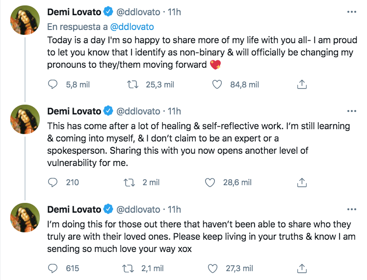 Demi Lovato anuncia que se identifica como persona no binaria