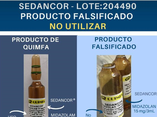 Alertan circulación de ampollas falsificadas de midazolam