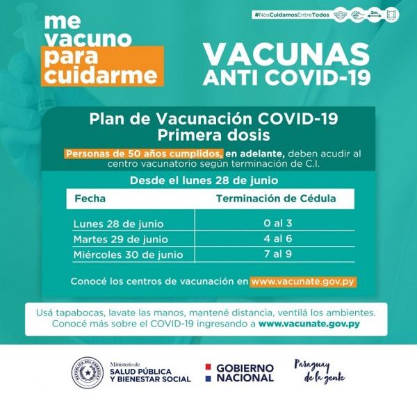 Lunes arranca vacunación a personas de 50 años cumplidos, en adelante