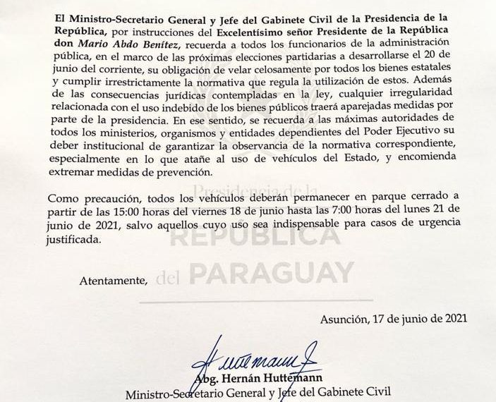 Internas 2021: vehículos estatales deberán permanecer en parque cerrado desde mañana