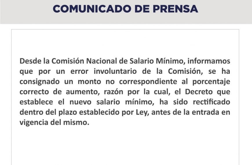 Gobierno admite error en decreto sobre reajuste del salario mínimo