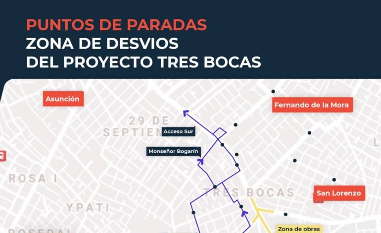 VMT reubica 34 paradas de buses en calles alternativas a Tres Bocas