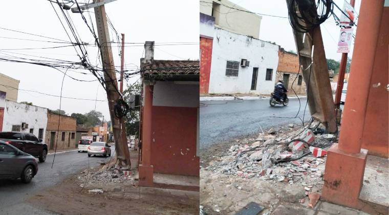Choque a columna de la ANDE dejó sin energía al centro de San Lorenzo