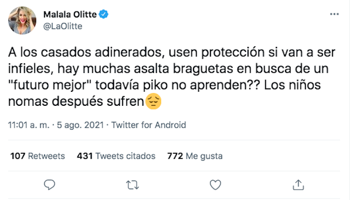 „Usen protección“: La sugerencia de Malala a adúlteros adinerados que ’sacó roncha‘