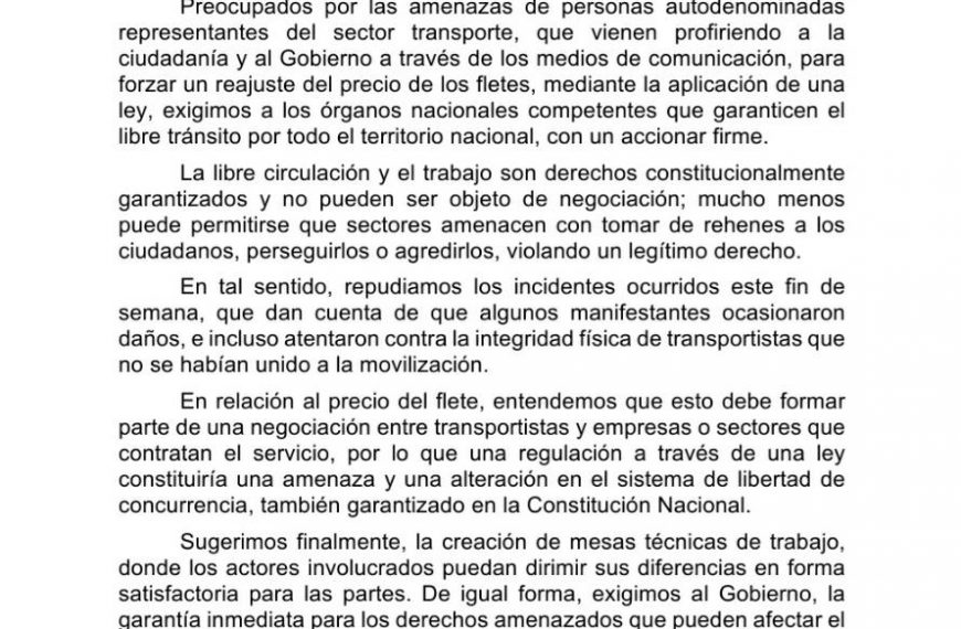 UIP repudia cierres de ruta de camioneros: „El libre tránsito no se puede negociar“