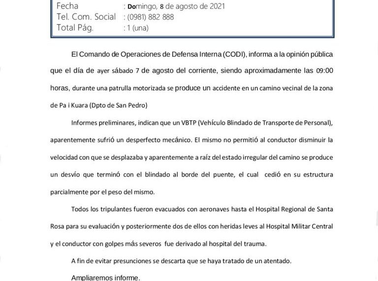 Camión blindado de la FTC volcó en San Pedro tras aparente desperfecto mecánico